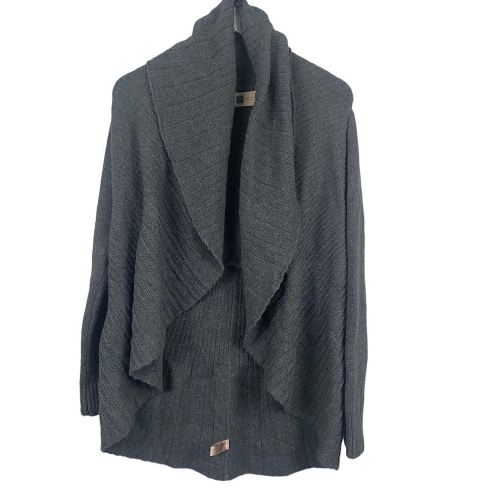 Look By M Gray Wool Blend Pleated Shawl Cardigan One Size Small Medium Large